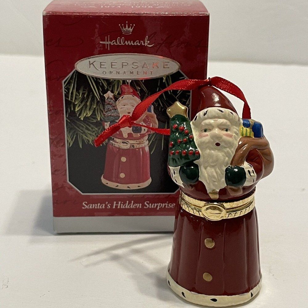 Vtg 1998 Hallmark Santa Christmas Tree Ornament Trinket Box Presents